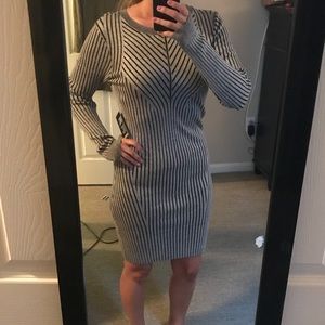 Gray ribbed sweater dress
